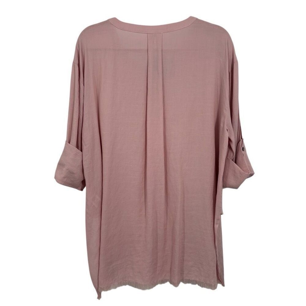 Umgee Side Split 3/4 Sleeves Round Neck Raw Edge Hem‎ Top Pink Size Small NWT - Picture 7 of 9